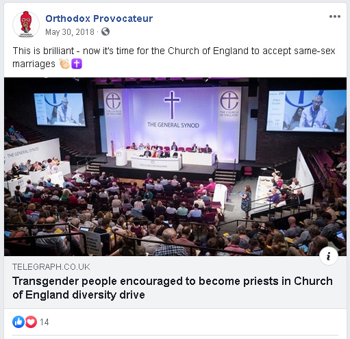 Orthodox Provocateur celebrates Church of England to accept same-sex marriages