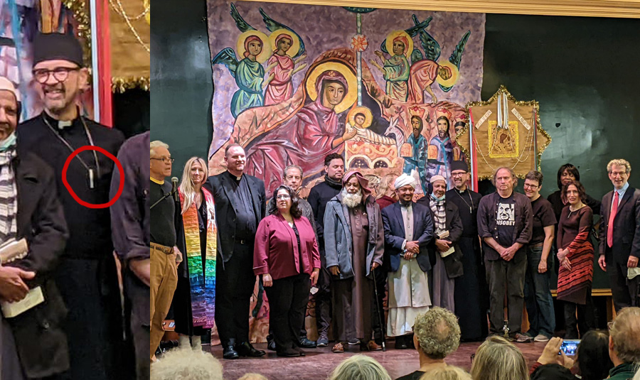 Fr. Christopher Calin Hides His Cross for Photo Op at Interfaith Celebration